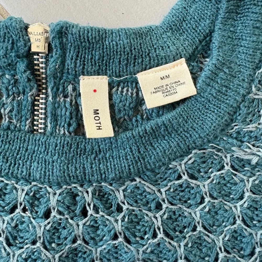 Anthropologie Moth Dot Dot Teal Textured Crew Neck Sweater - Picture 3 of 5